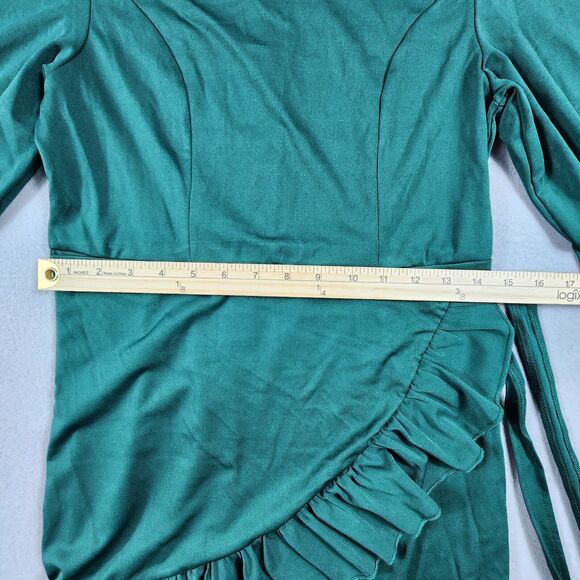 Ruffle Trim Bell Sleeve Midi Dress Tie Back Womens Size Medium Green - Picture 7 of 9